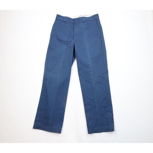 Vintage 70s Dickies Mens 32x30 Distressed Wide Leg Work Mechanic Pants Blue USA